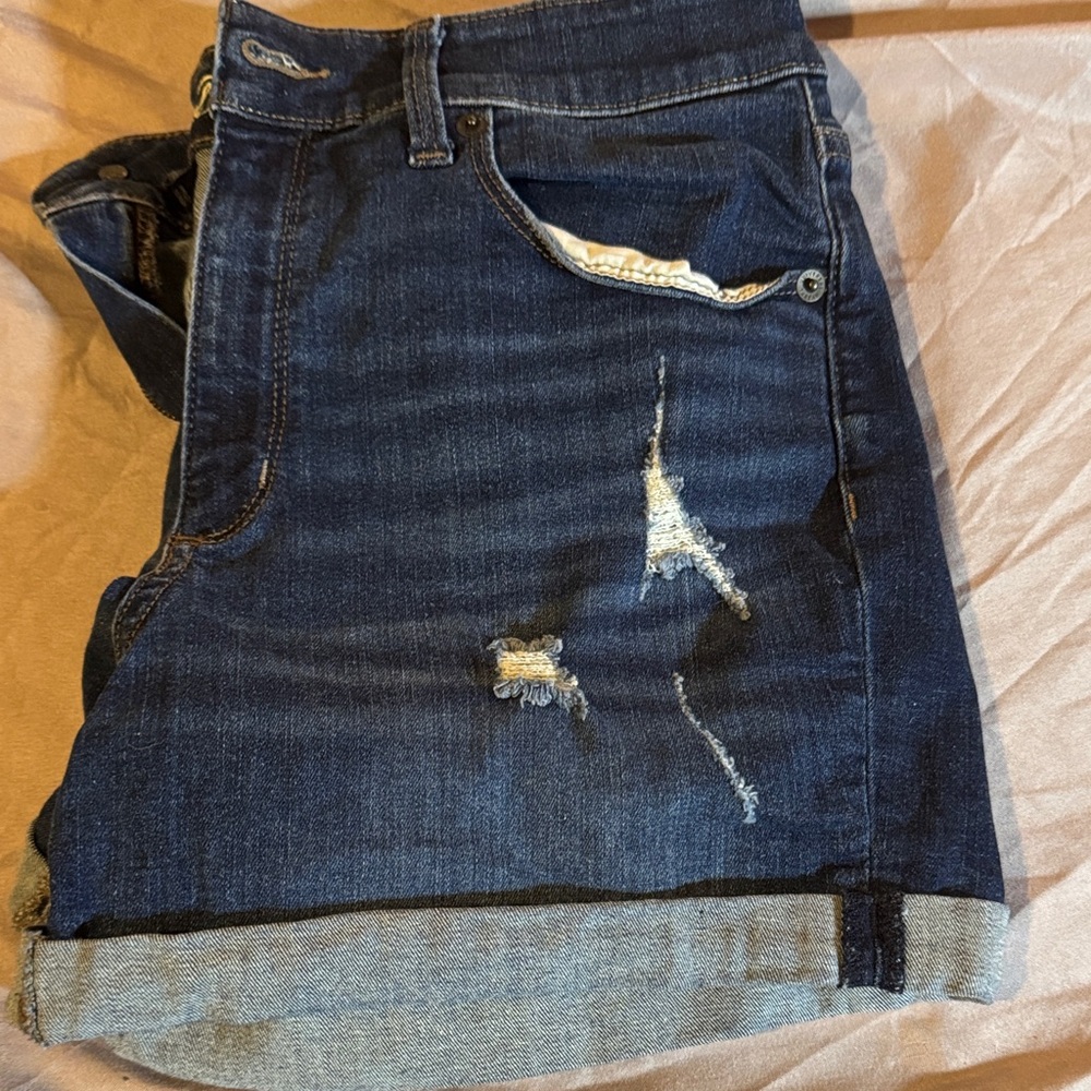 Universal Thread Dark Indigo Distressed Cuffed Jean Shorts